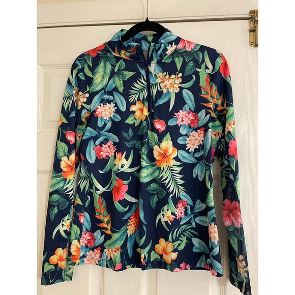 Gottex Tops - Gottex floral print long sleeve active half zip top small